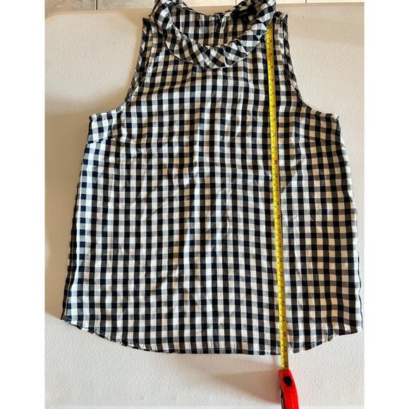 J. Crew Ruffleneck Top on Drapery Gingham Size Small Navy White - Picture 5 of 7
